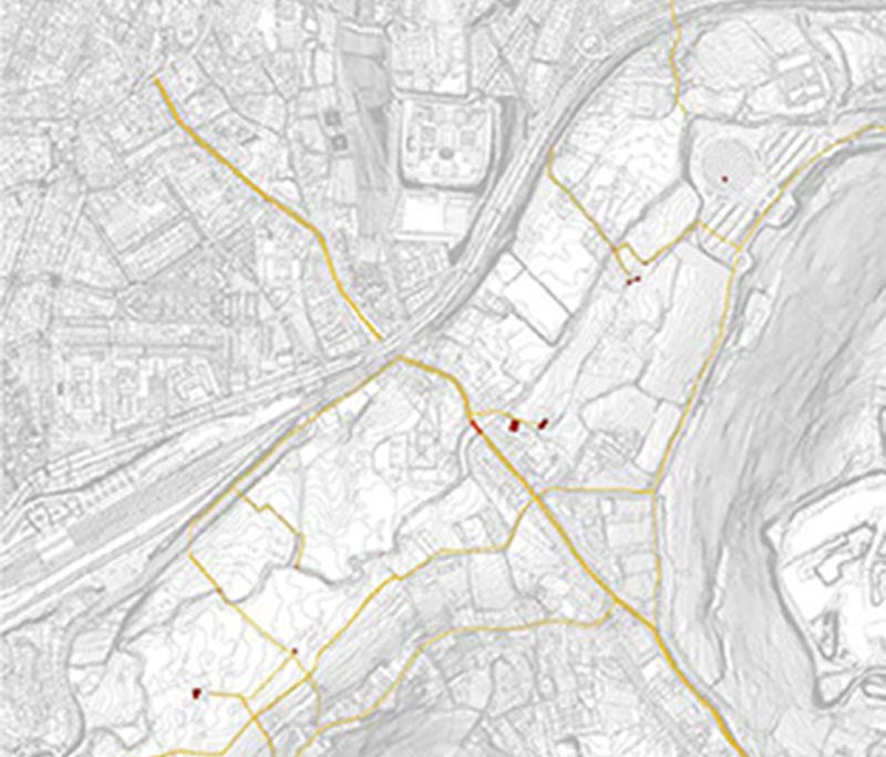 Plano da estrutura orixinal dos camiños en 1958 Plano da estrutura orixinal dos camiños en 1958